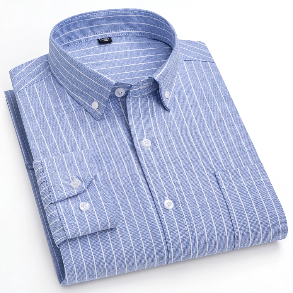 Men\'s Trendy Striped Lapel Collar Design Cotton Dress Shirts, Long Sleeve Casual Button Up Commuter Shirt For Spring/Fall