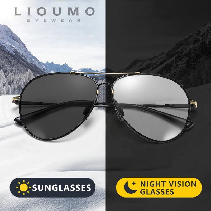 

LIOUMO Fashion Memory Metal Aviation Sunglasses Men Polarized Photochromic Driving Glasses Women Chameleon Eyewear gafas de sol