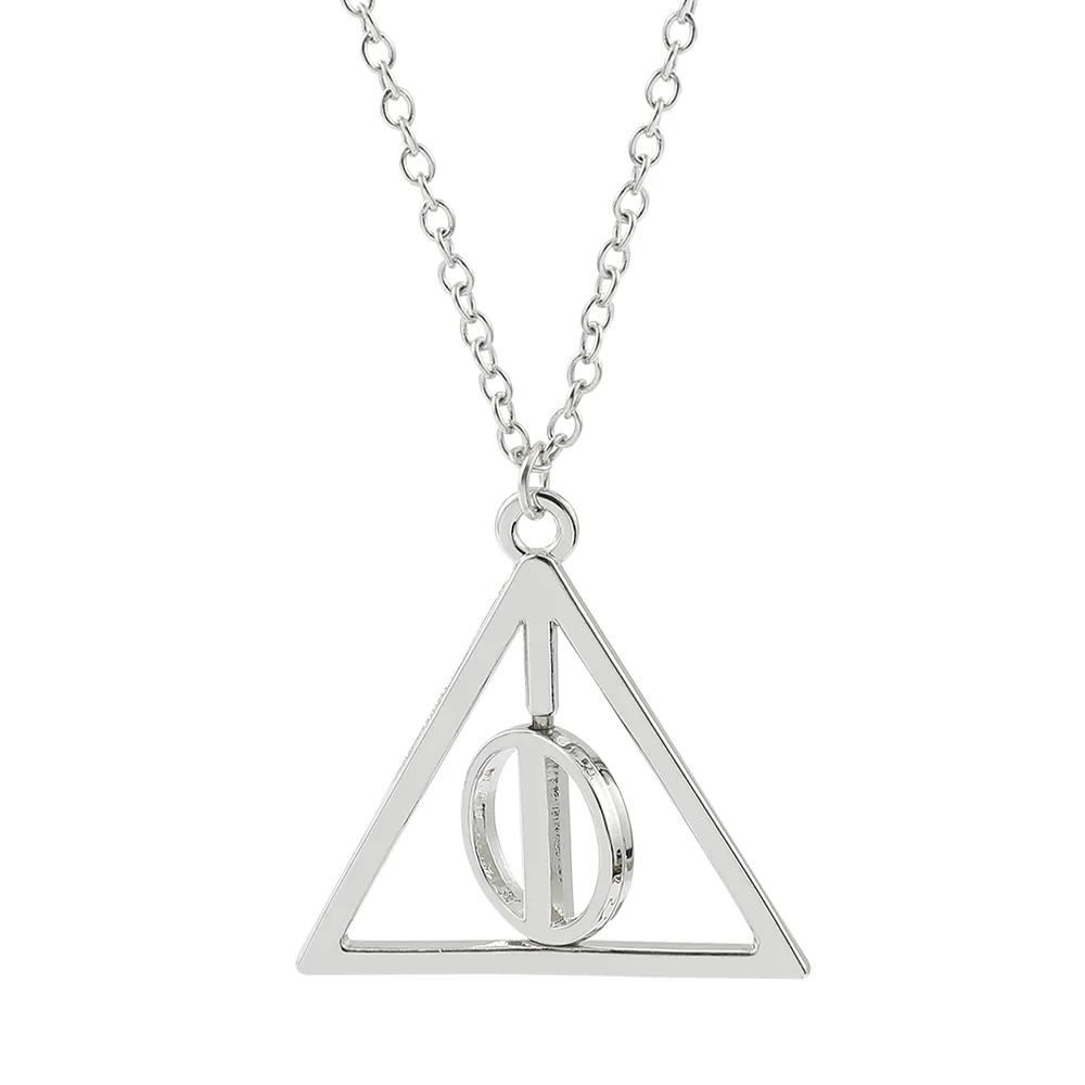Silver Color Deathly Hallows Triangle Rotatable Pendant Necklace Character Movie Fashion Jewelry Necklace