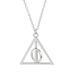 Silver Color Deathly Hallows Triangle Rotatable Pendant Necklace Character Movie Fashion Jewelry Necklace