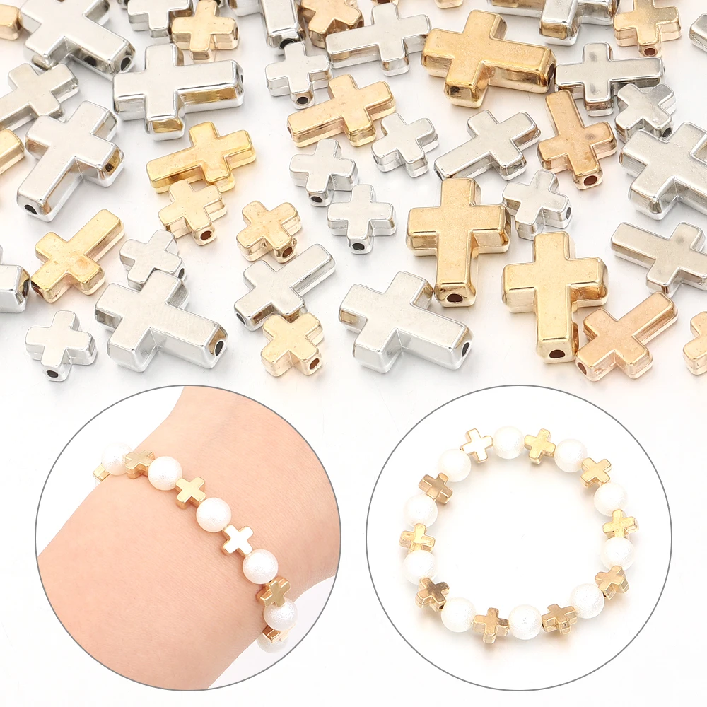 50-100pcs/lot CCB Cross Beads 8X8mm 9X13mm 12X16mm Loose Spacer Beads For Jewelry Making DIY Bracelet Necklace Accessories image 2