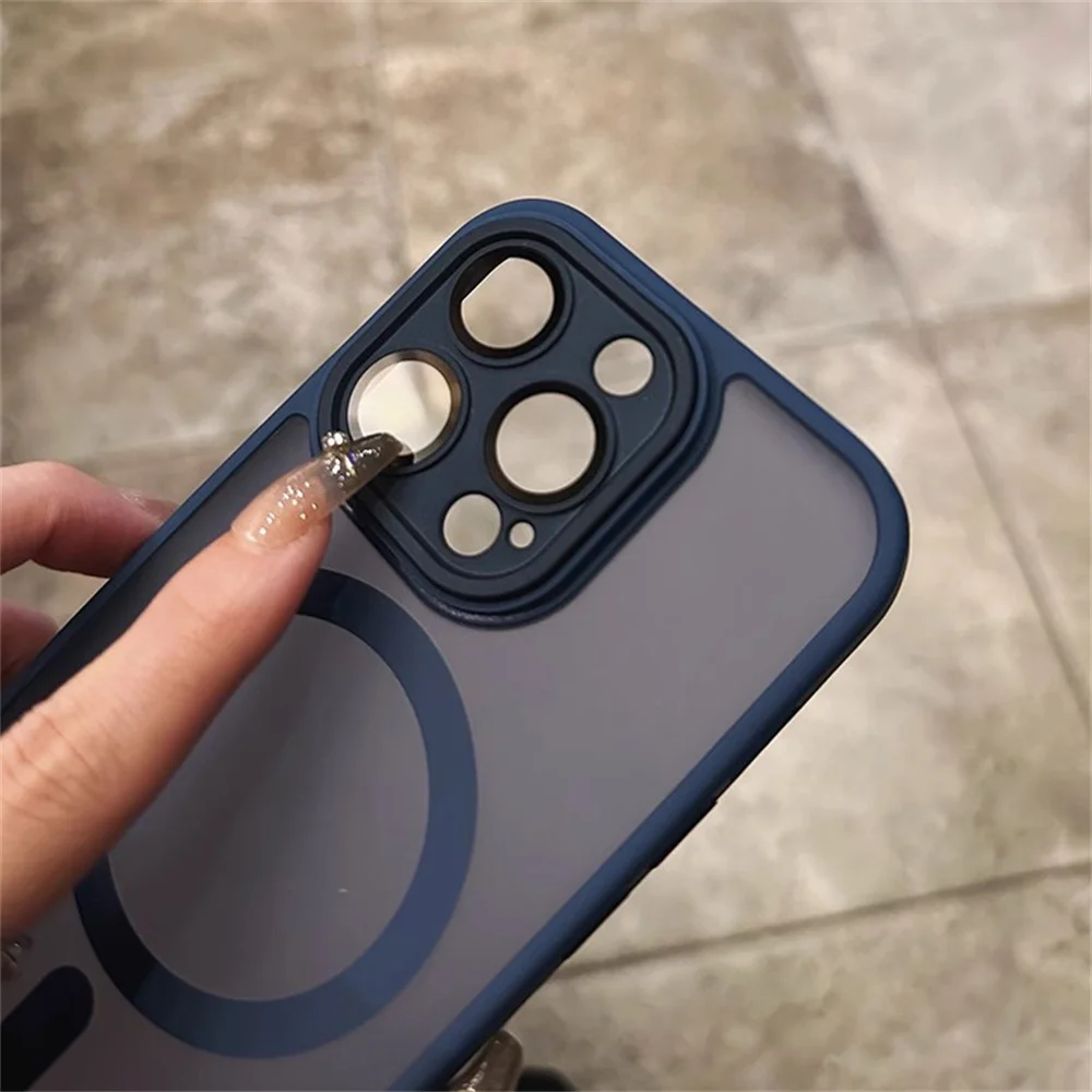 آيفون 11 12 13 14 15 16 برو ماكس بلس حافظة شحن لاسلكية مغناطيسية صغيرة فاخرة غير لامعة درع Magsafe غطاء صلب مقاوم للصدمات