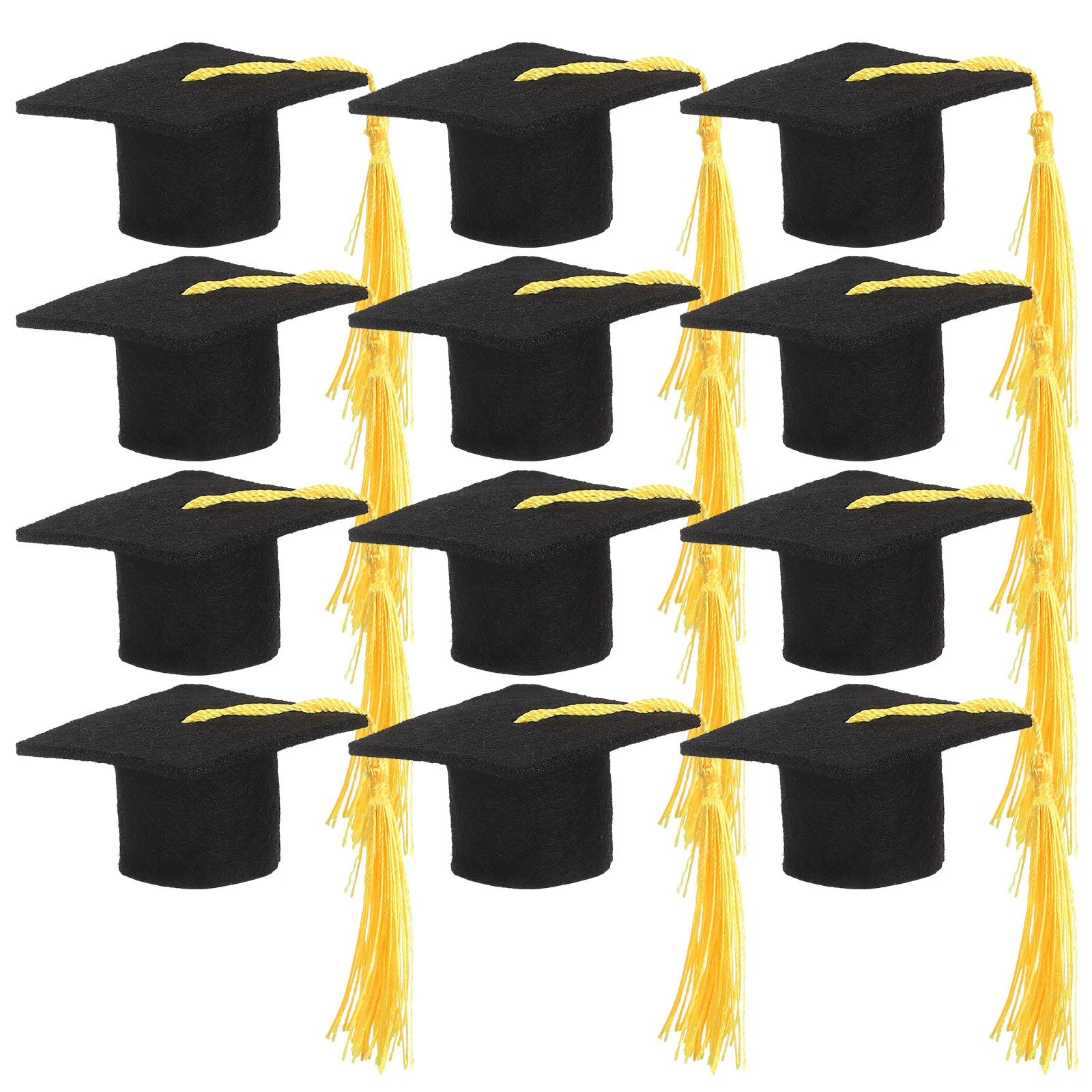 

12pcs Mini Graduation Cake Toppers Bachelor Cap Decorations Yellow Tassels Party Desserts Safe Materials Lightweight