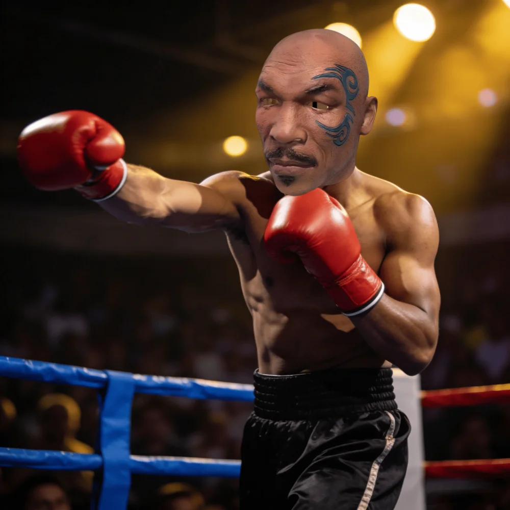 Lebensechte Mike Tyson Latex-Vollkopfmaske für Halloween, Cosplay, Boxparty, Streich, Karneval, Maskerade, Kostümzubehör – Detail 1