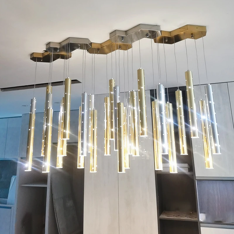 

Cylindrical Dining Room Chandelier Nordic Gold And Silver Combination Chandelier Modern Light Luxury Living Room Home Decoration