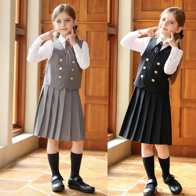 Teenagers Kids Solid Color High Waist Pleated Skirt Girls School Uniform JK Skirt Versatile Children's Midi Skirts Casual Wear