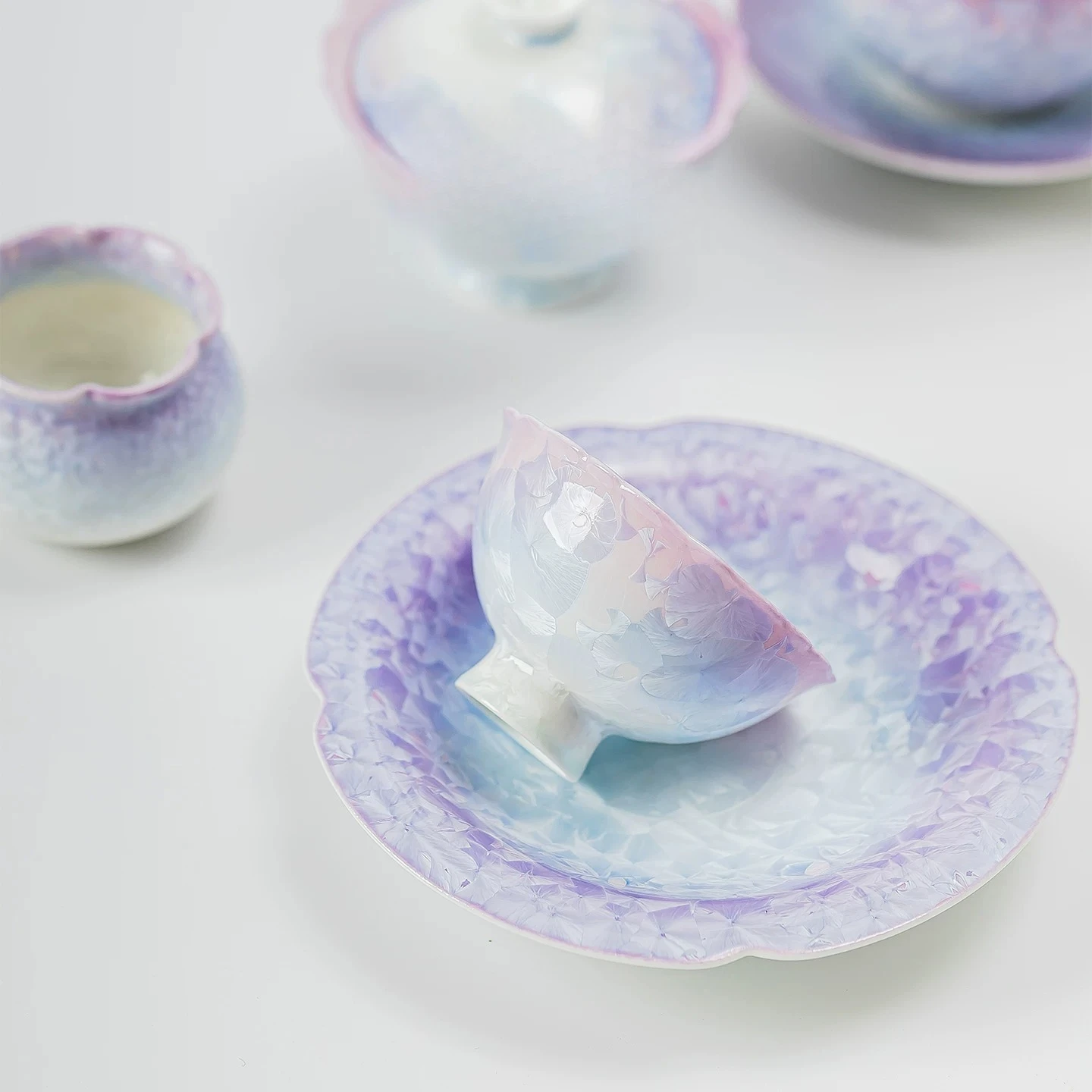 change crystal glaze high foot teacup single cup ceramic ice flower gradual change purple lady special master cup tea cup