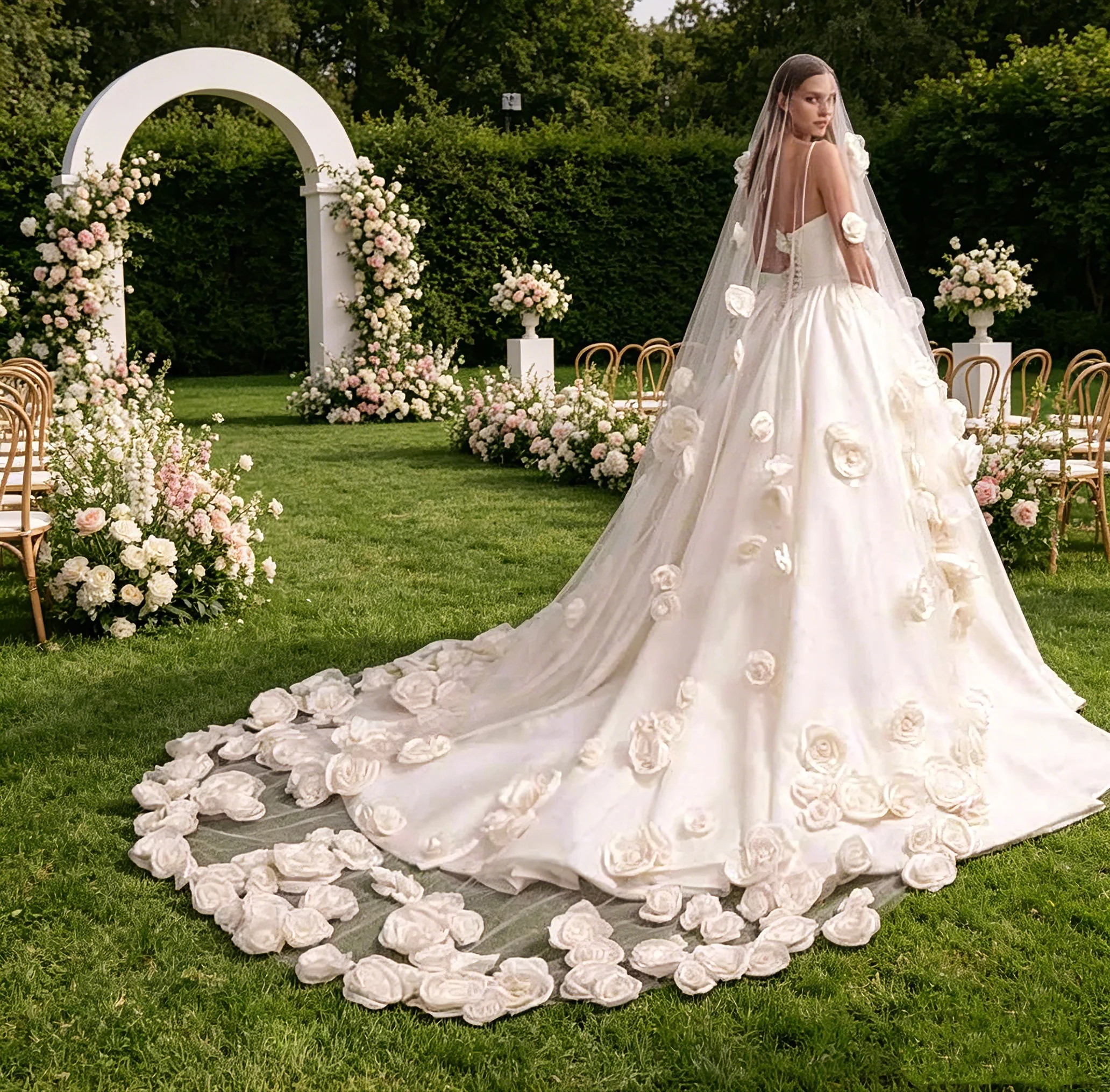 Sweety Handmade Wedding Veil White Ivory One Layer Long Cathedral Length with Applique Edge Customized Bridal Veil Customized