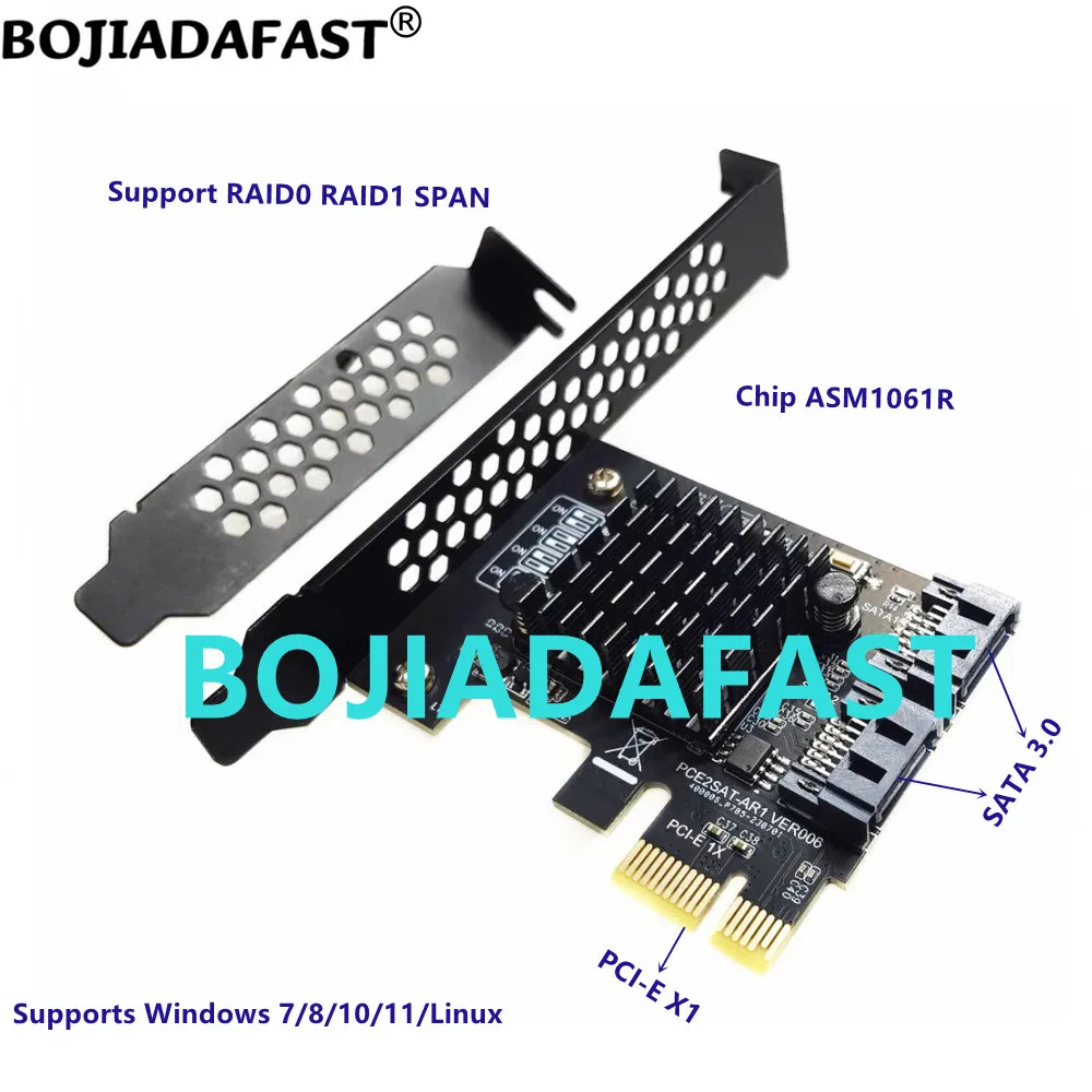 Dual SATA 3.0 Connector 6Gbps to PCI-E 1X Controller Expansion Card With Heatsink ASM1061R Support Raid0 Raid1 SPAN Hard Disk