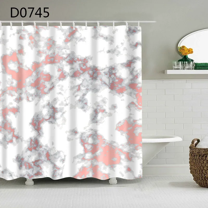 Marble Pattern Bath Curtain Waterproof Shower Curtains Geometric Screen Printed with 12 Pcs Hooks for Bathroom Gift