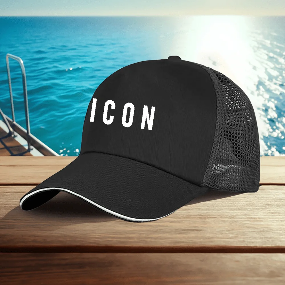 

Adjustable Lightweight Baseball Cap with IC_ON Print - Breathable Mesh Back, Unisex Summer Casual Sun Hat