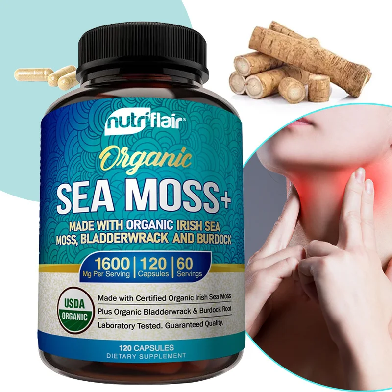 NutriFlair Irish Sea Moss 1600 Mg, 120 Capsules - Thyroid & Immune Support, Cellular, Skin, Hair, Nails, Gut Cleansing