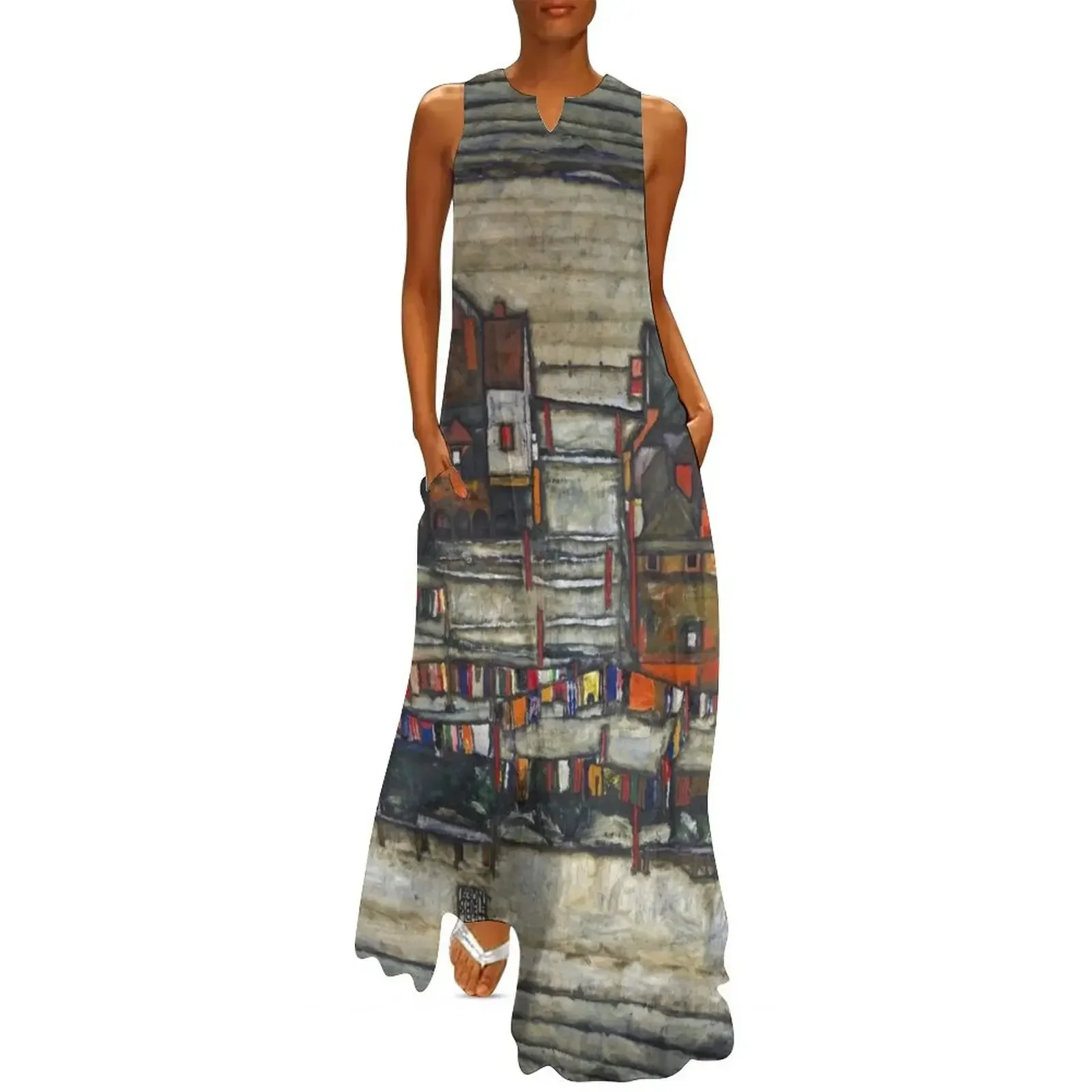 

Egon Schiele - Houses With Laundry 1914 Long Dress Long veiled dresses summer dress daily Dress vintage summer