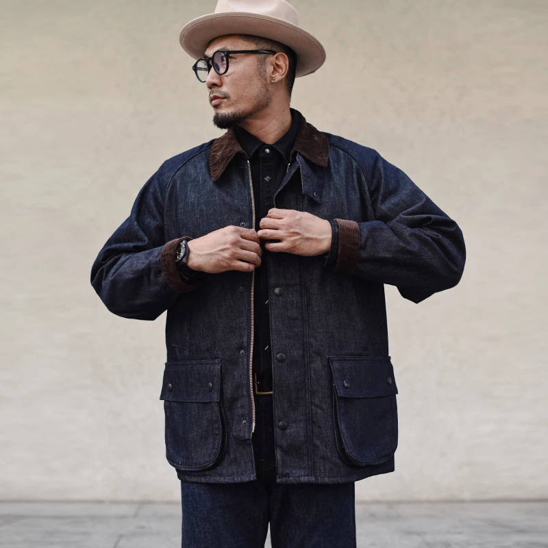 Sauce Zhan Wax-Free Ranger Denim Coat Mans Rustic Terrain Trench Outlander Jacket Regular Fit