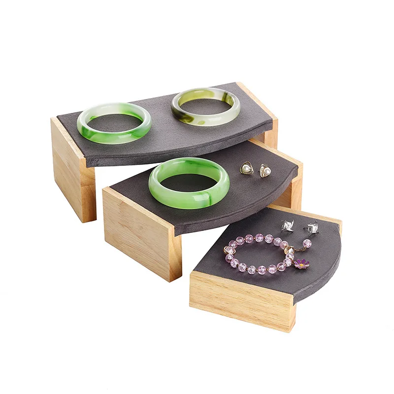 3Pcs/Set Solid Wood Pendant Necklace Display Stand Velvet/PU Leather Bracelet Rings Earings Jewelry Display Organizer Rack
