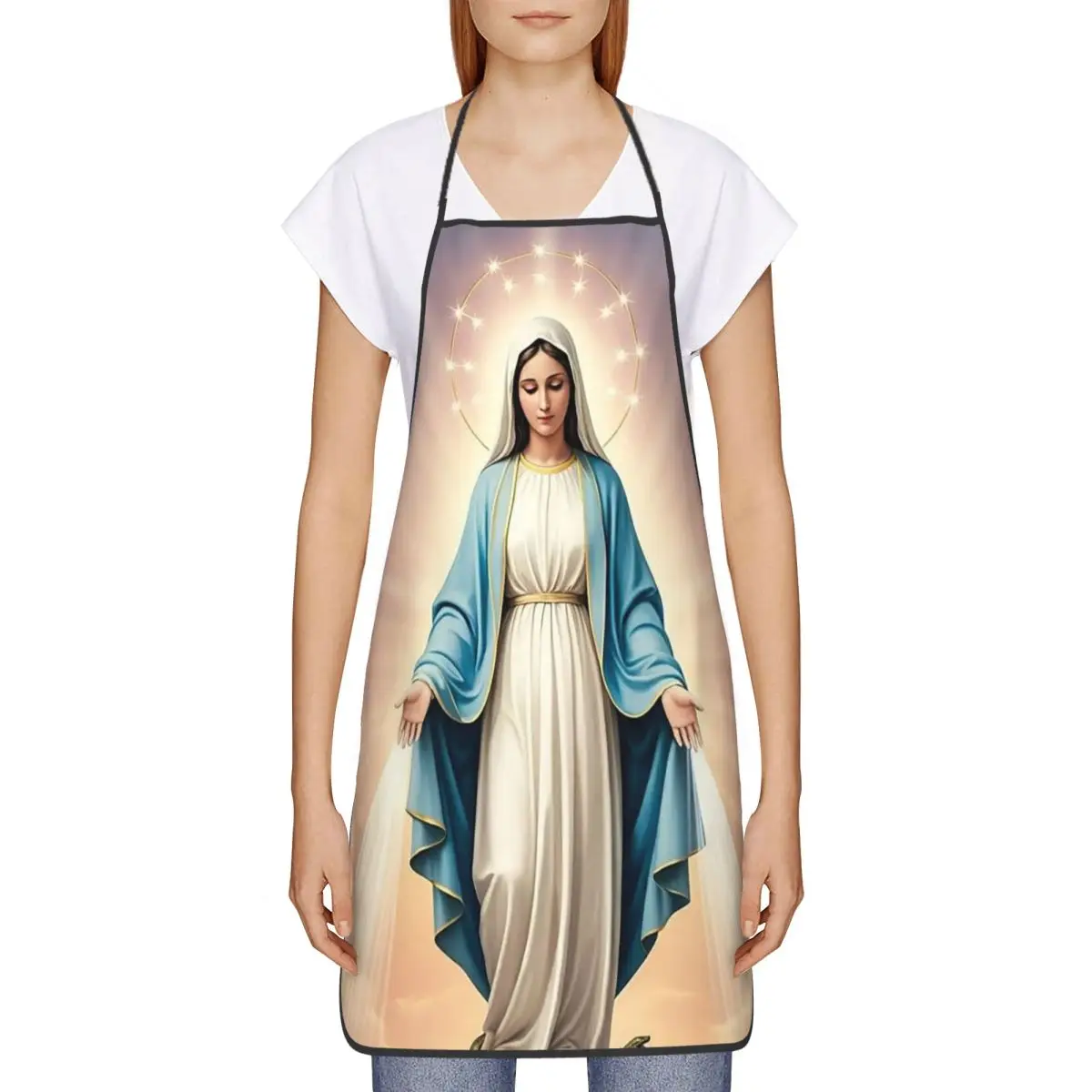 

Католический фартук Девы Марии шеф-повара кулинария кухня Tablier водонепроницаемый нагрудник кухонный сарафан для уборки для женщин мужчин живопись