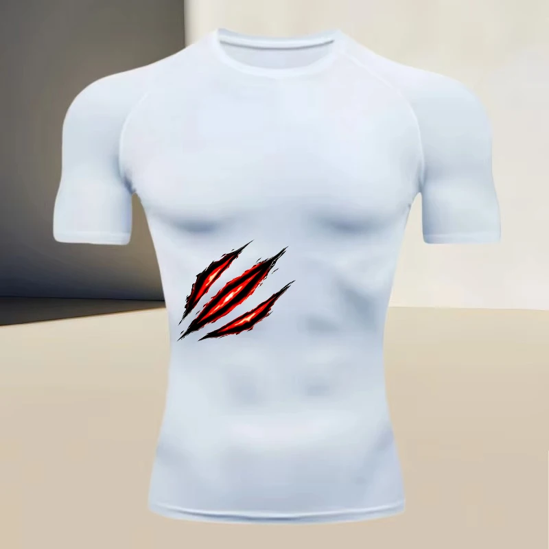Bat Print Compression Shirts for Men Summer Short Sleeve Rash Guard Gym Workout Running Tshirt Athletic Quick Dry Tees Tops