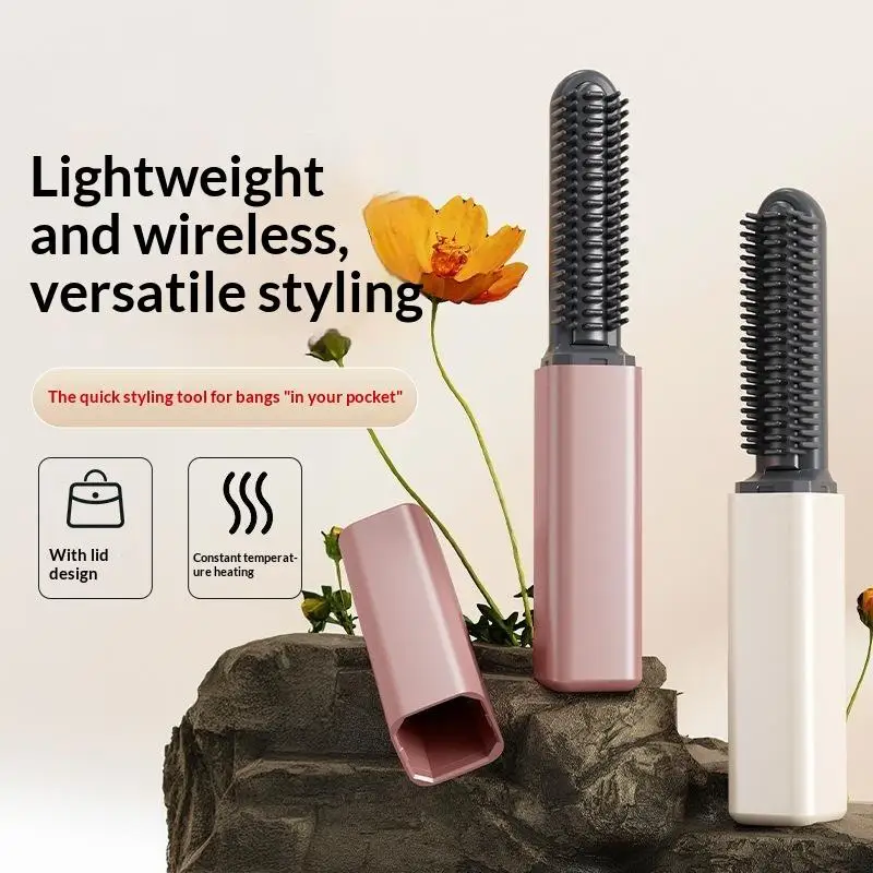 1 Set Wireless Charging Curling Iron Mini Straight Hair Comb Bangs Comb Portable Styling Electric Comb Does Not Hurt Hair
