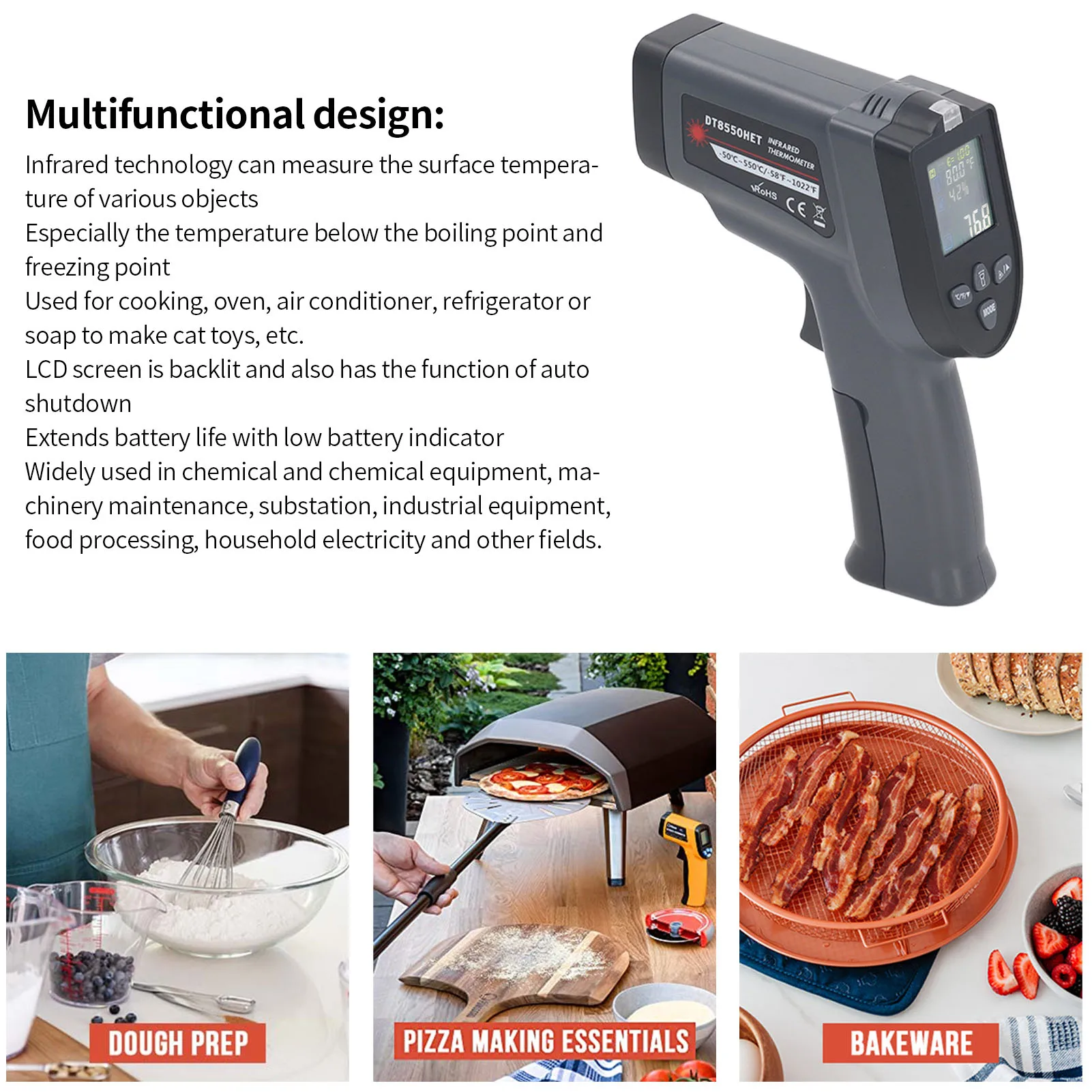 Digital Thermometer Digital Thermometer Backlit LCD Display Power Indicator K Type Thermocouple NCV Function Temperature Meter