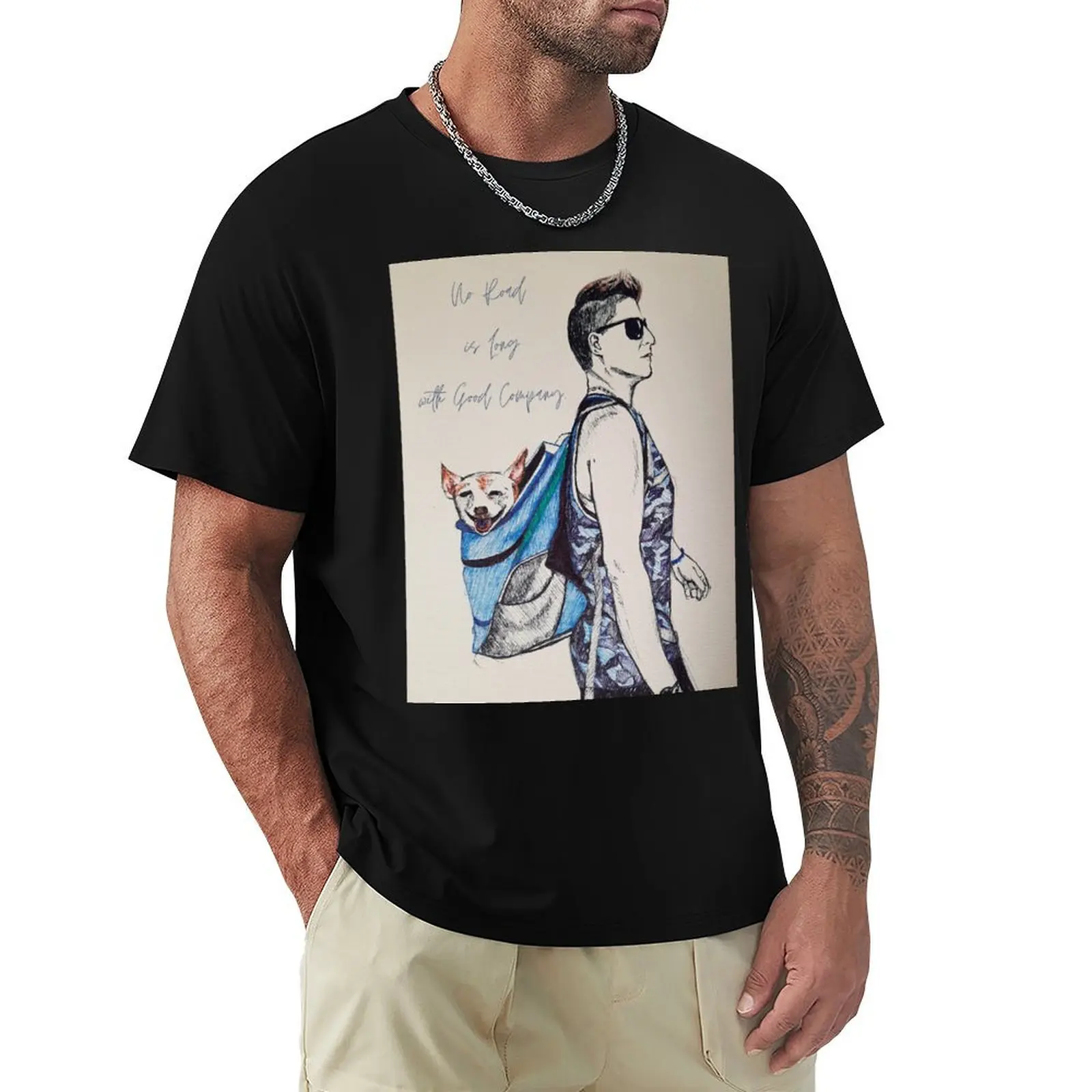 Hiking with Chihuahua in Backpack T-Shirt Casual Lightweight Short Sleeve Top