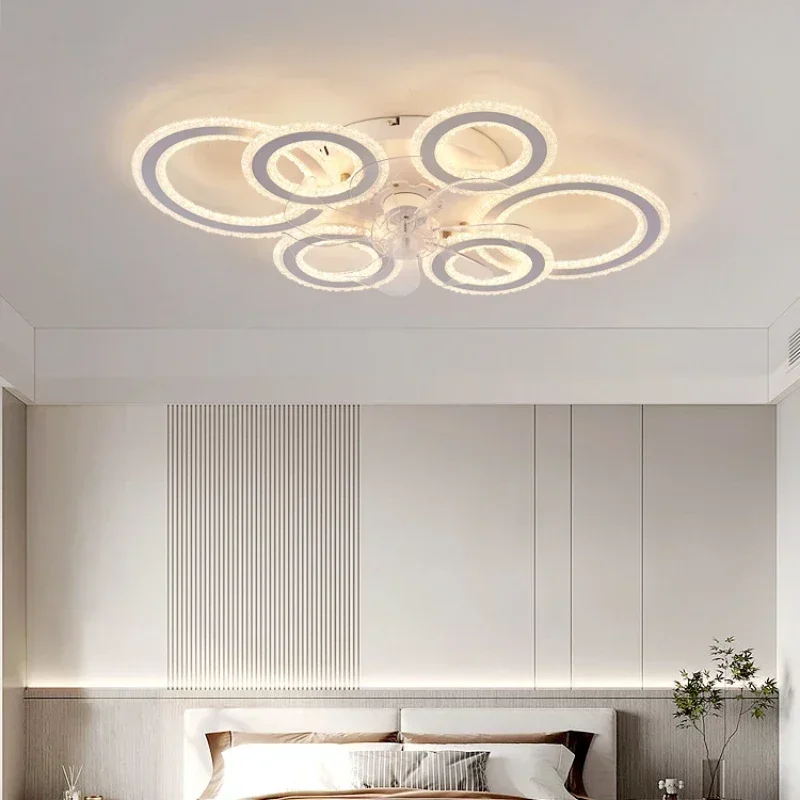 Led Low Noise Ceiling Fan Chandelier Living Dining Table Room Bedroom Kitchen Lights Black White Home Decoration Lamps Fixtures