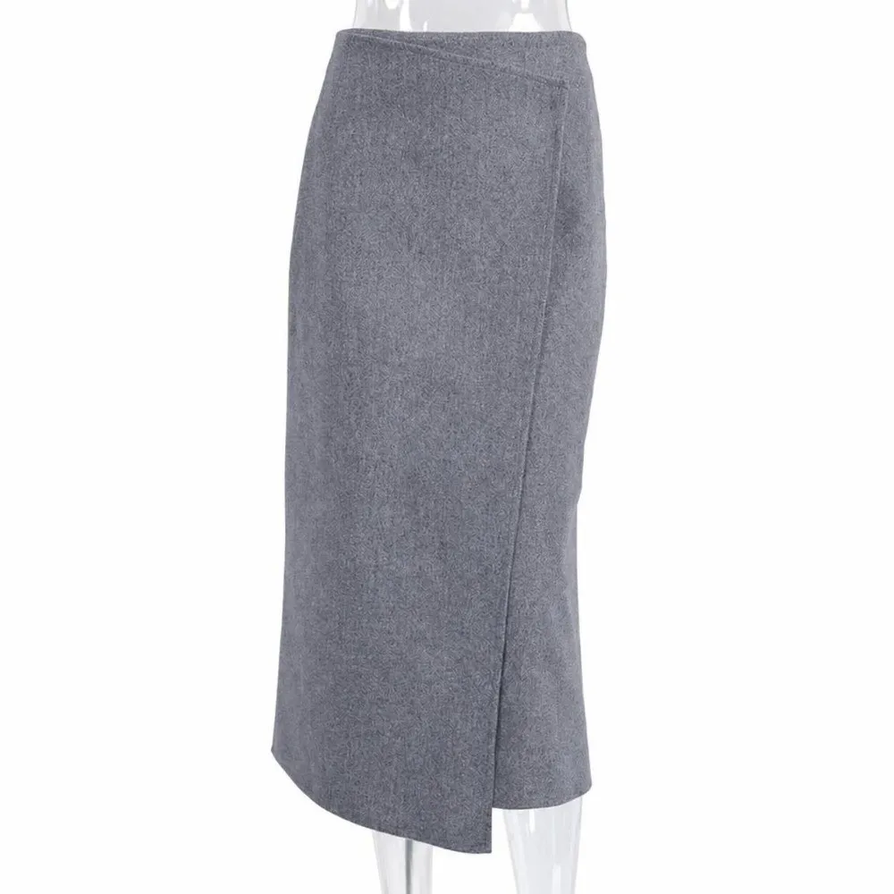 Classic Grey Wrap Skirt High Waist Loose Fit Midi Skirt Mid Length Casual Skirt Street Wear