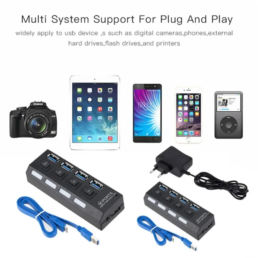 Mini USB HUB 3.0 2.0 Super Speed 5Gbps Usb2.0 4 Port HUB Portable USB 2.0 HUB Splitter with External Power Adapter for PC Acc