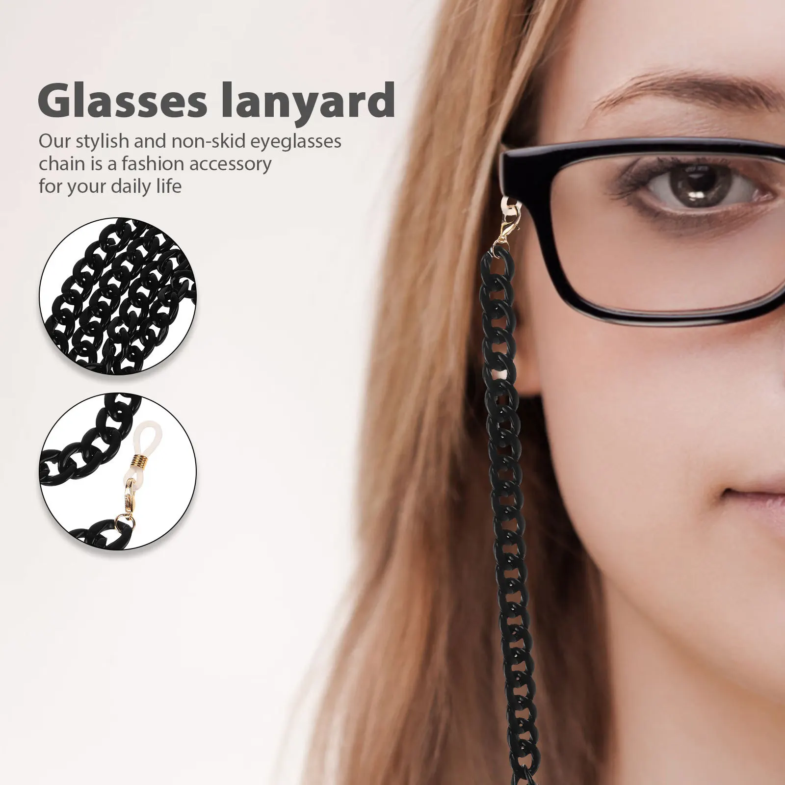 1 قطعة سلسلة النظارات الاكريليك المضادة للانزلاق أسود أنيق معلق حبل متعدد الوظائف قناع حزام النظارات سلسلة قناع الاكريليك