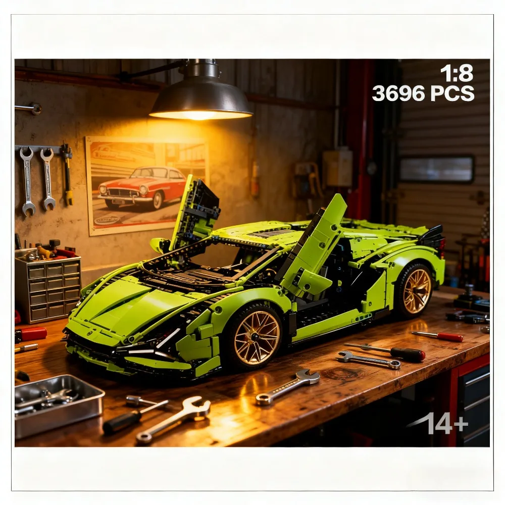 3696-teiliges Premium-Sportwagen-Modell-Set – herausforderndes Bausteine-Puzzlespielzeug, ideales Geschenk für Männer und Jungen