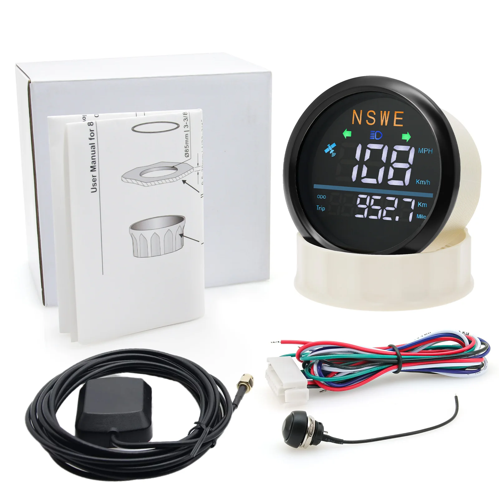 85 مللي متر GPS عداد السرعة مقياس مع عقدة هوائي GPS KMH رحلة سيارة عداد المسافات البوصلة إضاءة مقاومة للماء ضوء سرعة متر
