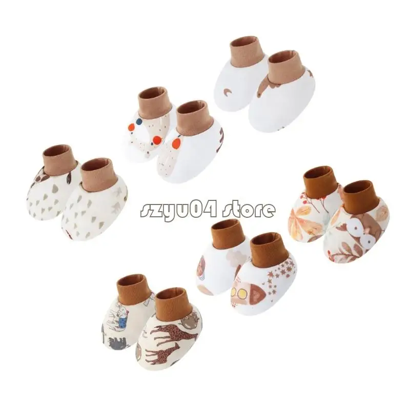 4X7D الرضع الجوارب الداخلية 6 زوج مجموعة القطن بسط الأصفاد لطيف الكرتون شخصية طباعة الزحف الحماية الطابق الأحذية #2
