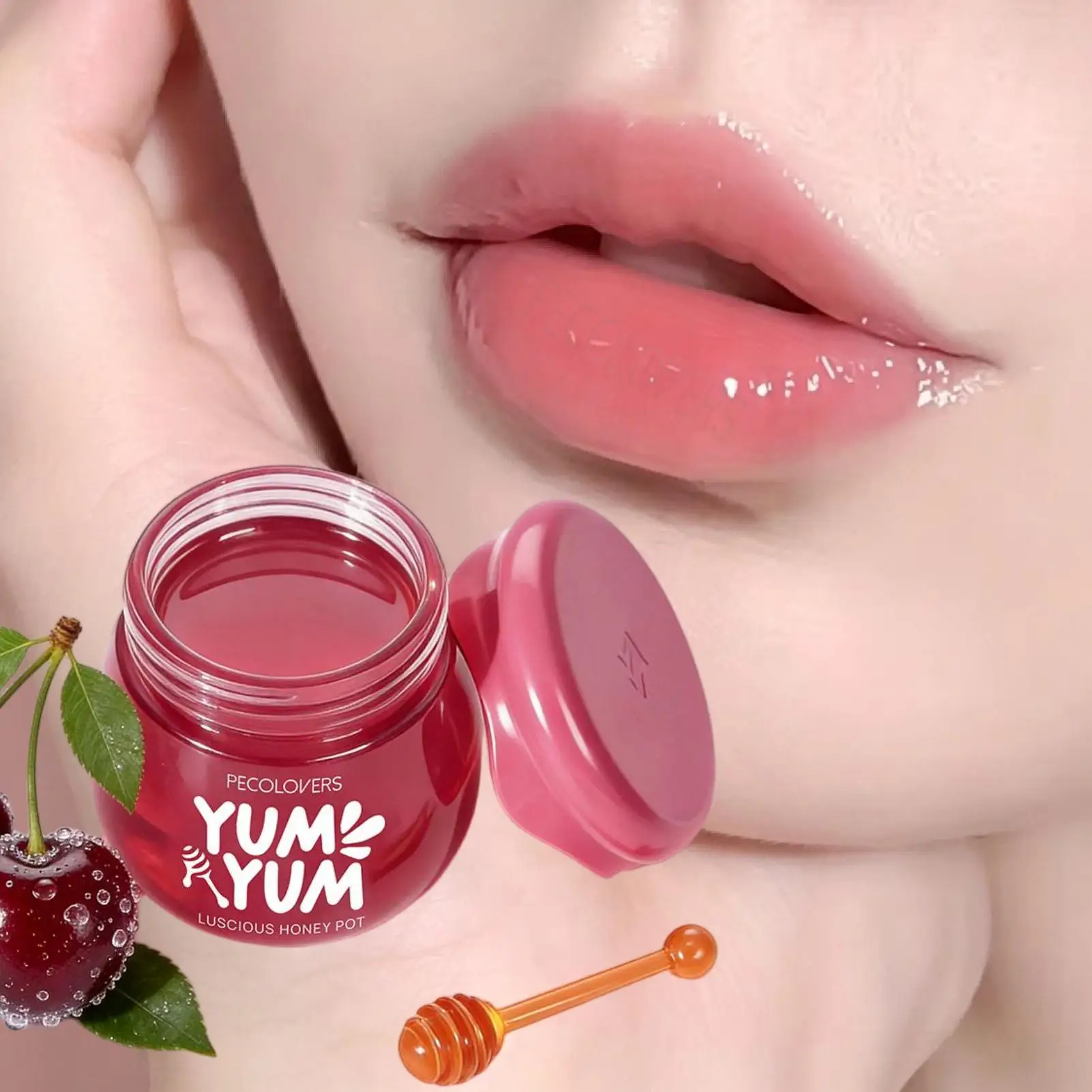 1PC  Cherry Honey Lip Mask Overnight Moisturizing LIP BUTTER Pot, Repair Dry Cracked Lips Plumping Gloss Lip Treatment