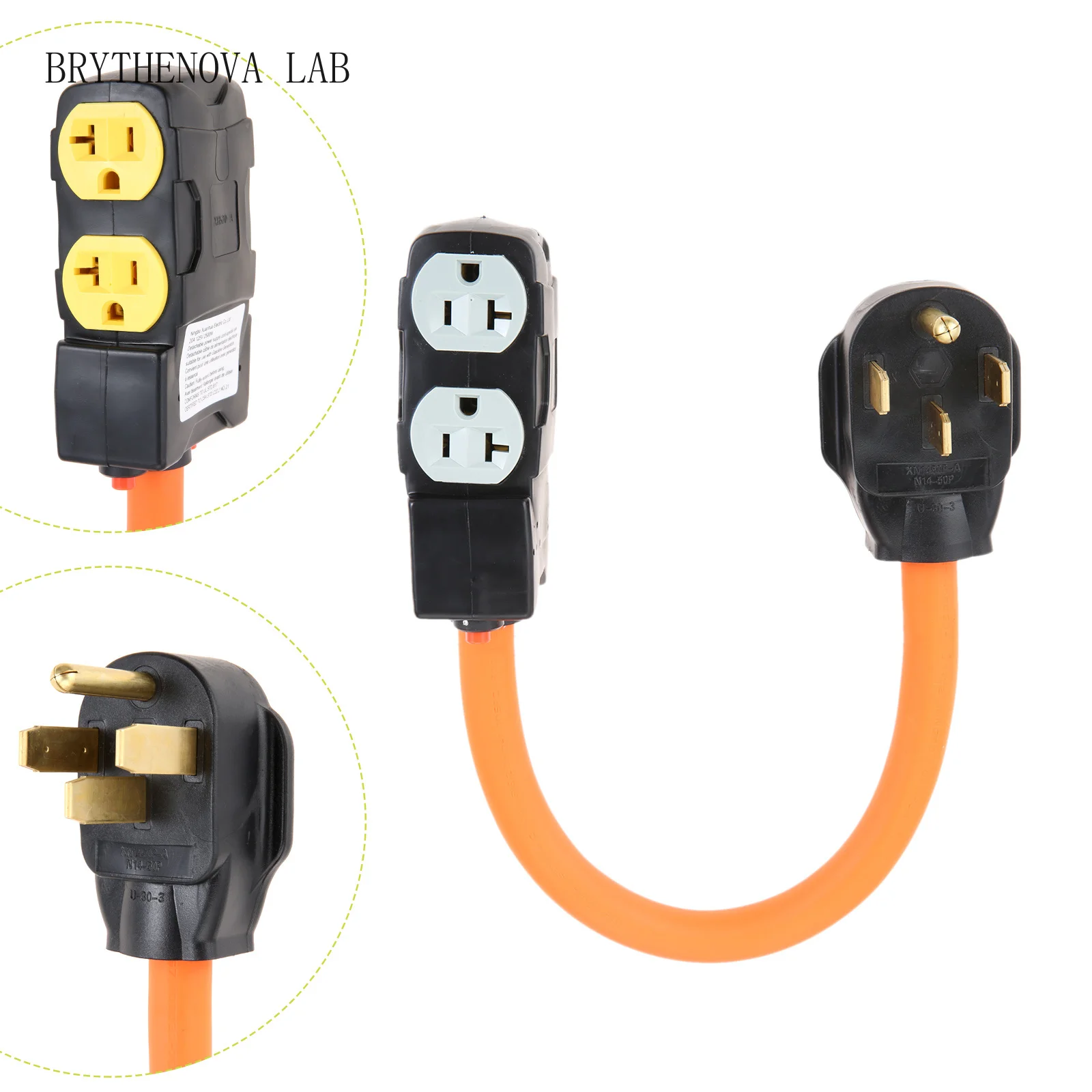 4-Prong 220-Volt Plug to 120-Volt 15/ 20Amp Household Female Cord Adapter (4-Prong 14-50 Outlet to (4) Household W/breaker)