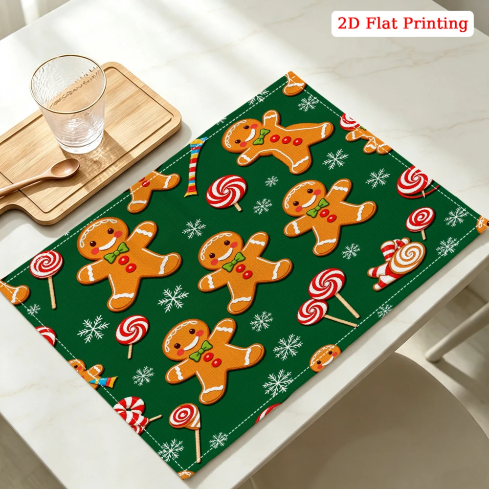 Gingerbread Men And Candy Canes Kitchen Placemat Coaster Linen Pad Dish Coffee Cup Table Mat 30x40cm Home Decor