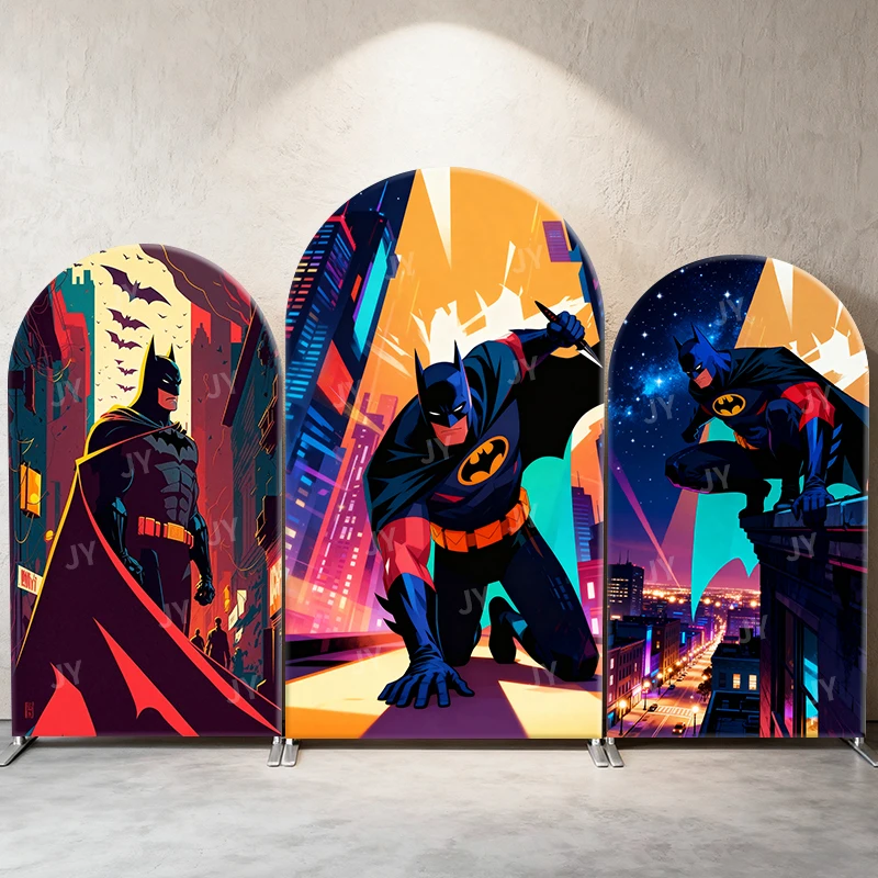 

Batman Neon City Bat Swarm Theme Arch Backdrop Cover Cyber Glide Cartoon For Kids Birthday Baby Shower Party Decoration