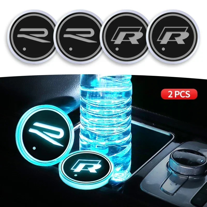 

1/2pc Car Luminous Water Cup Pad LED Atmosphere Light for Volkswagen GTI Rline Polo Golf MK8 Touareg Passat Magotan Tiguan Jetta