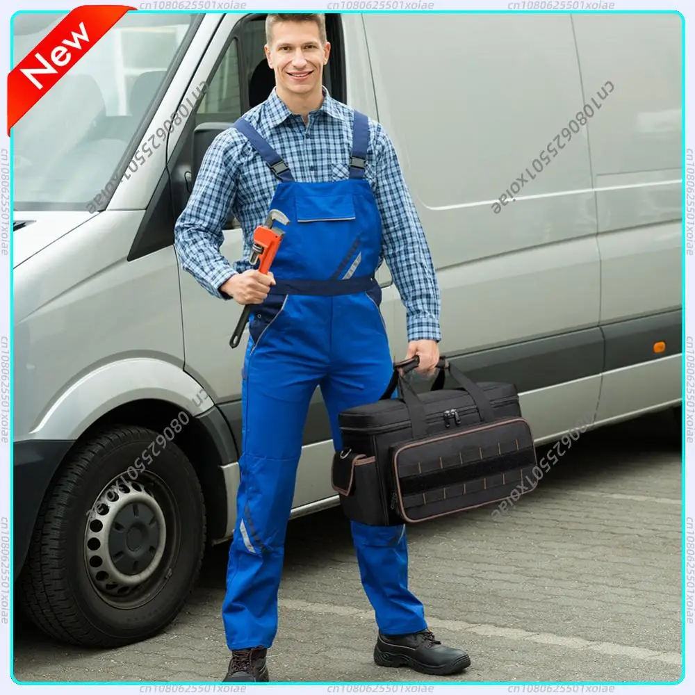 

17-дюймовая вместительная сумка-тоут с широким отверстием и 20 карманами, сумка для инструментов электрика с регулируемым плечевым ремнем, сверхпрочная сумка для инструментов