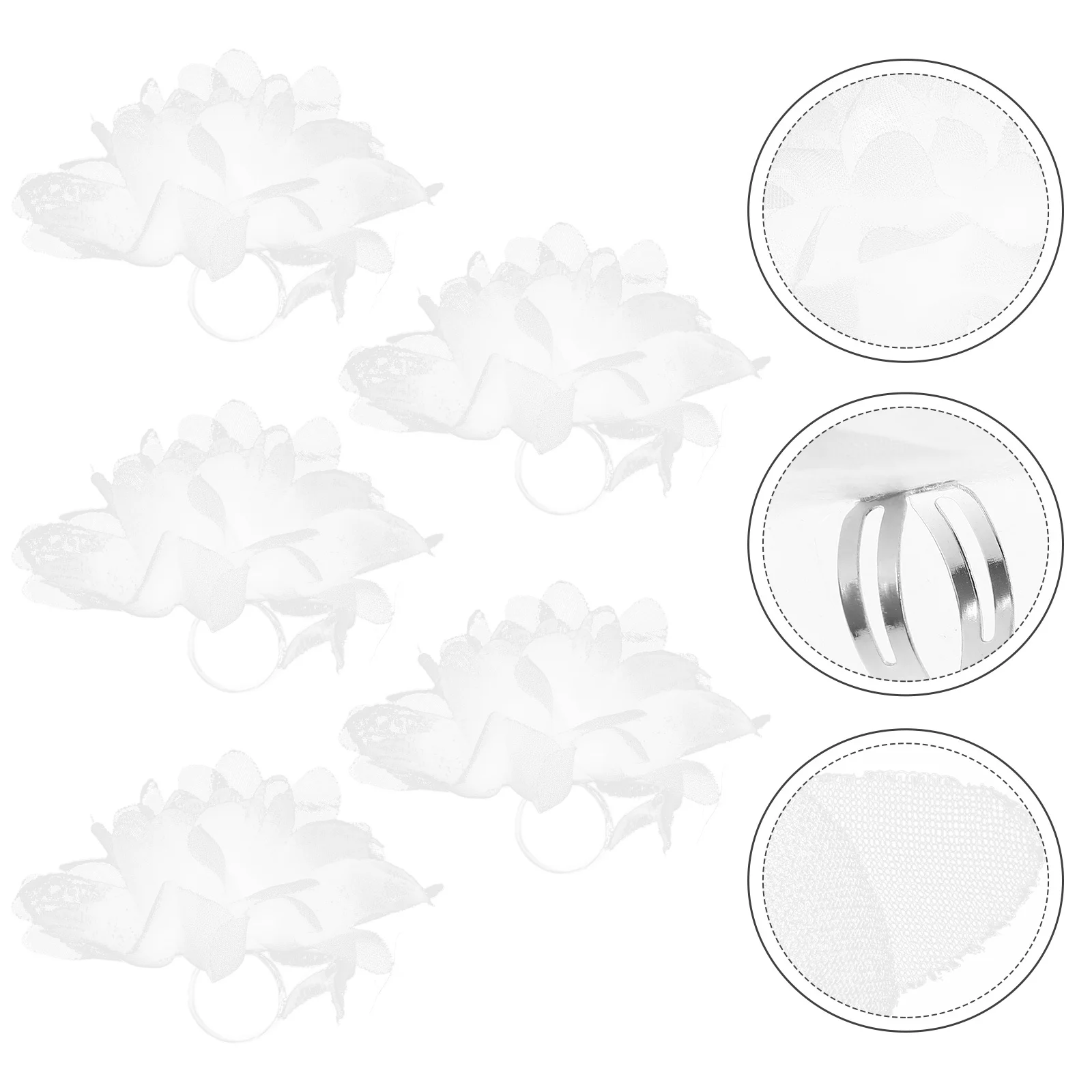여성을위한 5Pcs 섬세한 실크 꽃 반지 춤 눈길을 끄는 무대 공연 보석 인공 꽃 반지