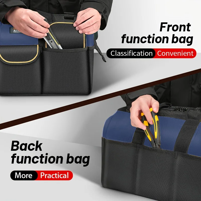 16 Inch Multifunctional Tool Bags 1680D Oxford Cloth Electrician Bags Waterproof and Wear-Resistant High Capacity Storage Bags