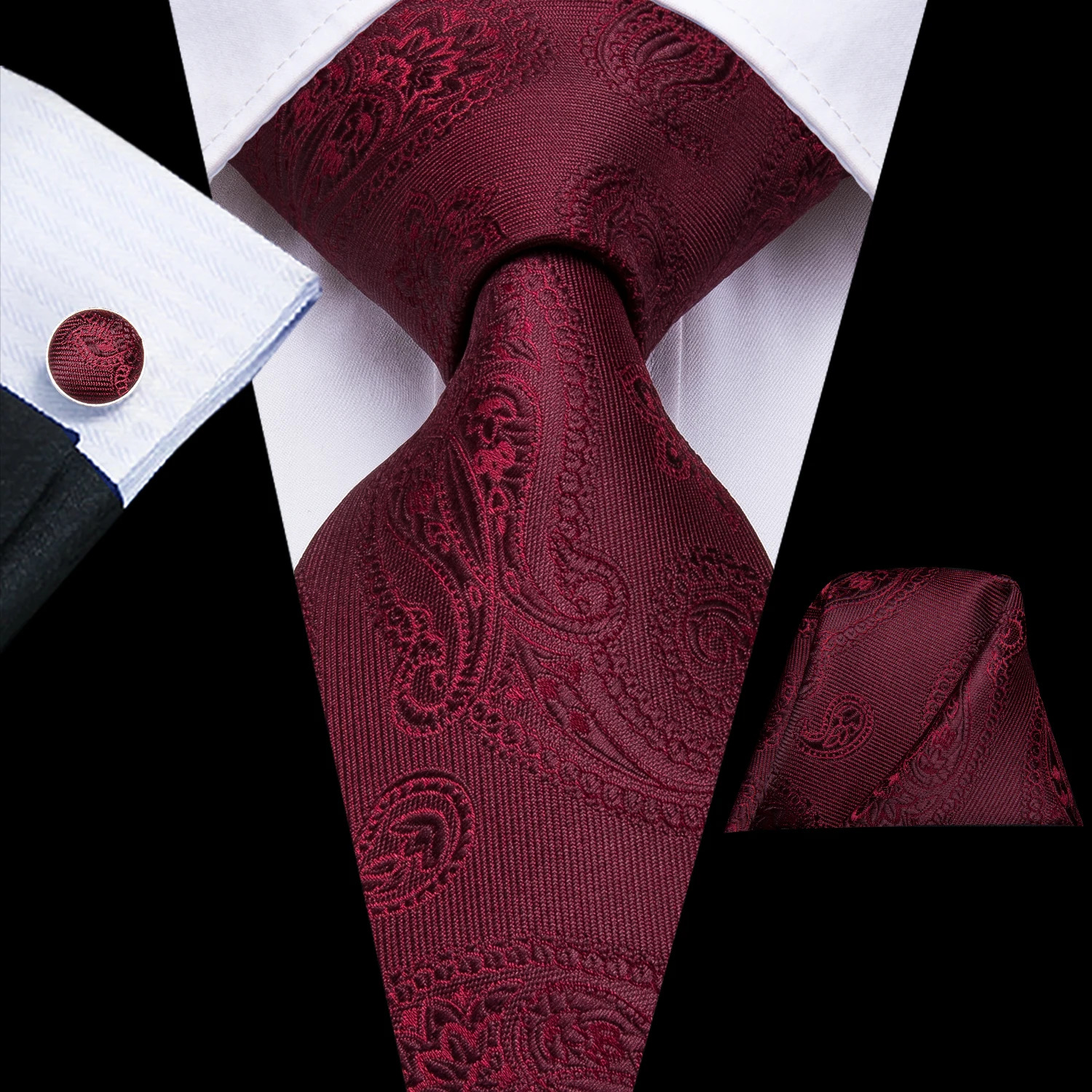 Hi-Tie para hombre, conjunto de corbata de boda de seda de Cachemira vino tinto Borgoña, diseño de moda, mancuerna de calidad, envío directo