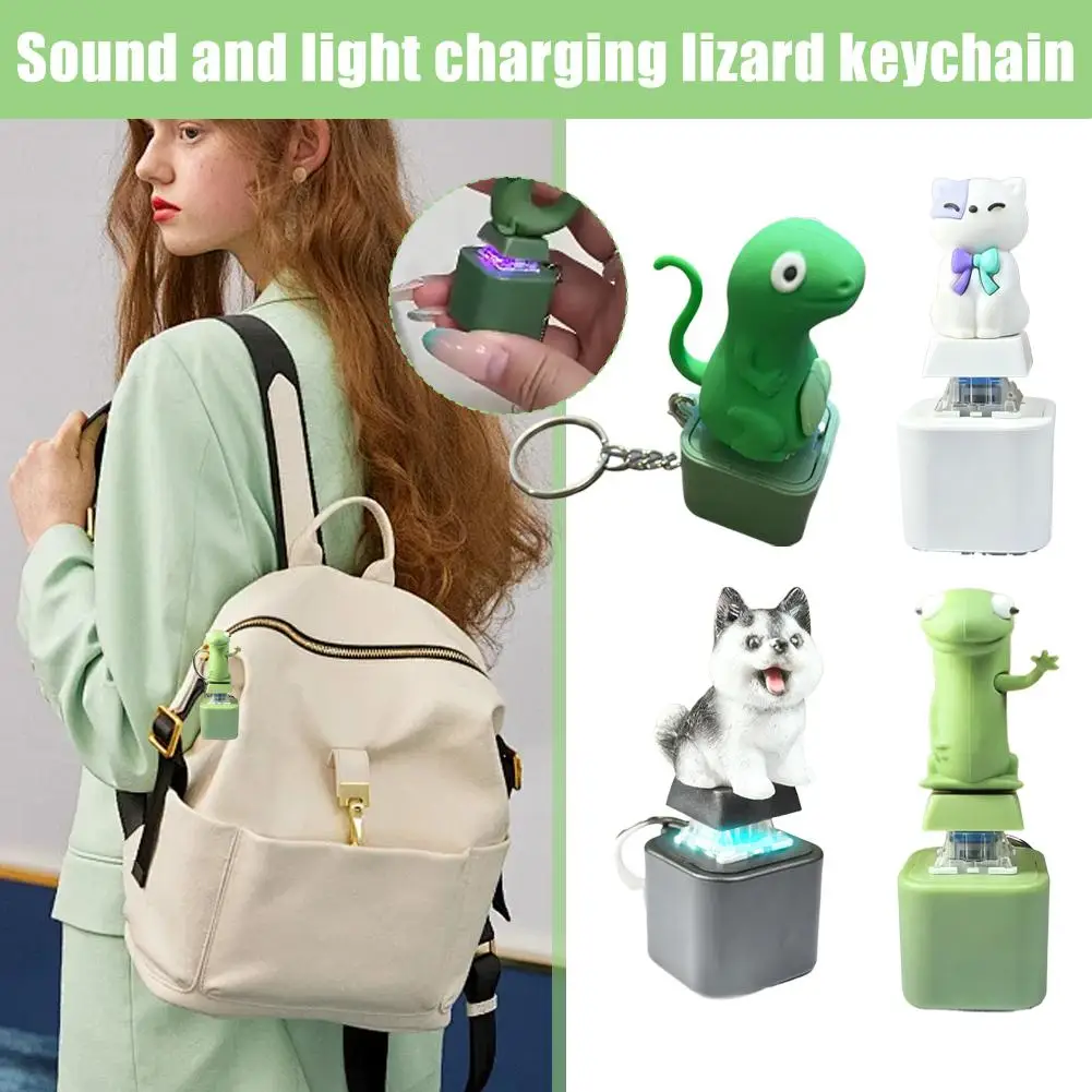 سحلية المفاتيح قابلة للشحن سلسلة مفاتيح محمولة لعبة السحلية مع ضوء الصوت سحلية المفاتيح معلقة حلية للحقائب الاستخدام اليومي