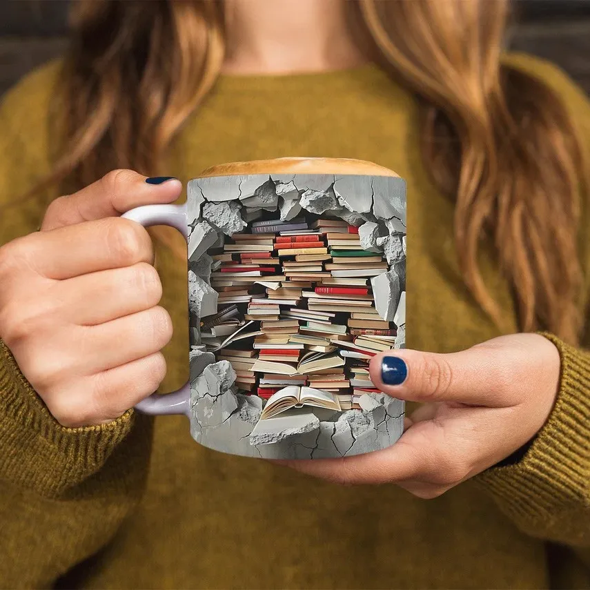 August new 3D bookstore, tree hole ceramic mug, office coffee water cup