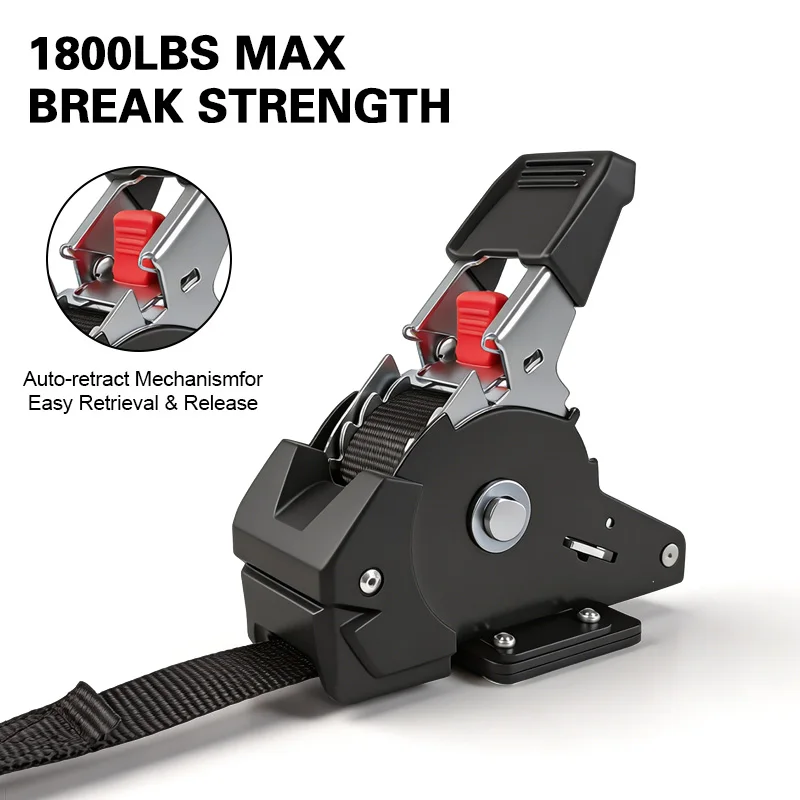 2x Single Hook Bolt-on Auto Retractable Ratchet Straps 1 Inch Tie Down Straps for Boats Jet Skis Motorcycles ATVs view 5