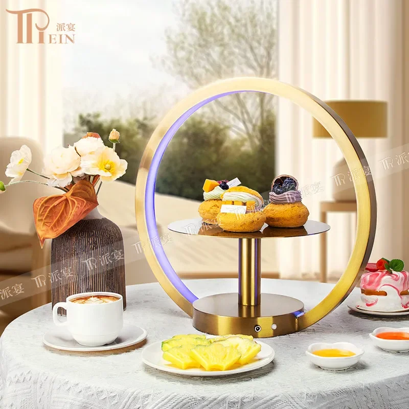 Round Luminous Stainless Steel Dessert Stand, Afternoon Tea Snack Rack, Buffet Cold Meal Banquet Cake Tray Display Stand