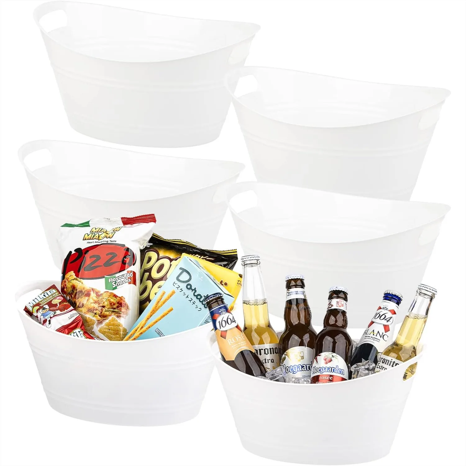 

6 Pack Plastic Oval Storage Tub, Ice Bucket for Wine, Beer and Champagne, Bottle Drink Cooler for Parties, Storage Basket, 4.5