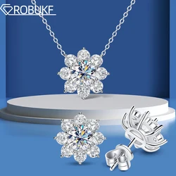 925 Sterling Silber Original Zertifiziert 2 cttw Moissanit Schmuck Sets Für Frauen Sonnenblumen Anhänger Halskette Ohrring Edlen Schmuck