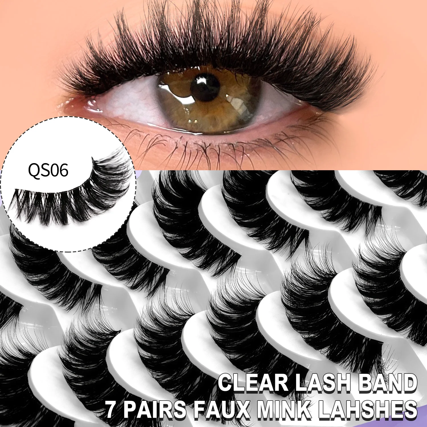 Lasvirey Fluffy Thick Eyelashes 8D Fluffy Volume Cat Eye Lashes Dramatic Full Strip Mink Lashes Clear Band False Lashes Makeup