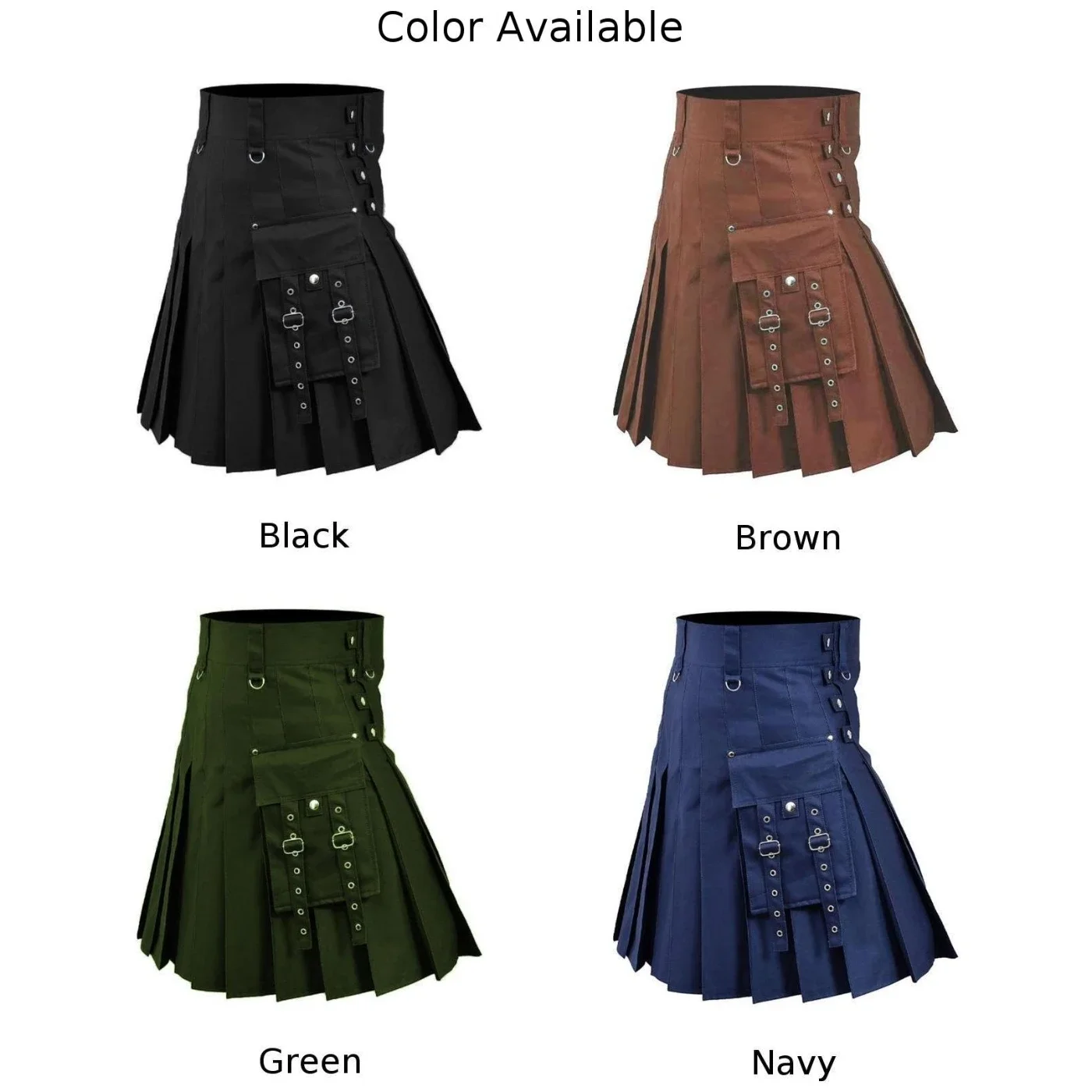 Scottish Festival Men Kilt Traditional Highland Dress Solid Color Short Length Pleated Design Wygodna tkanina