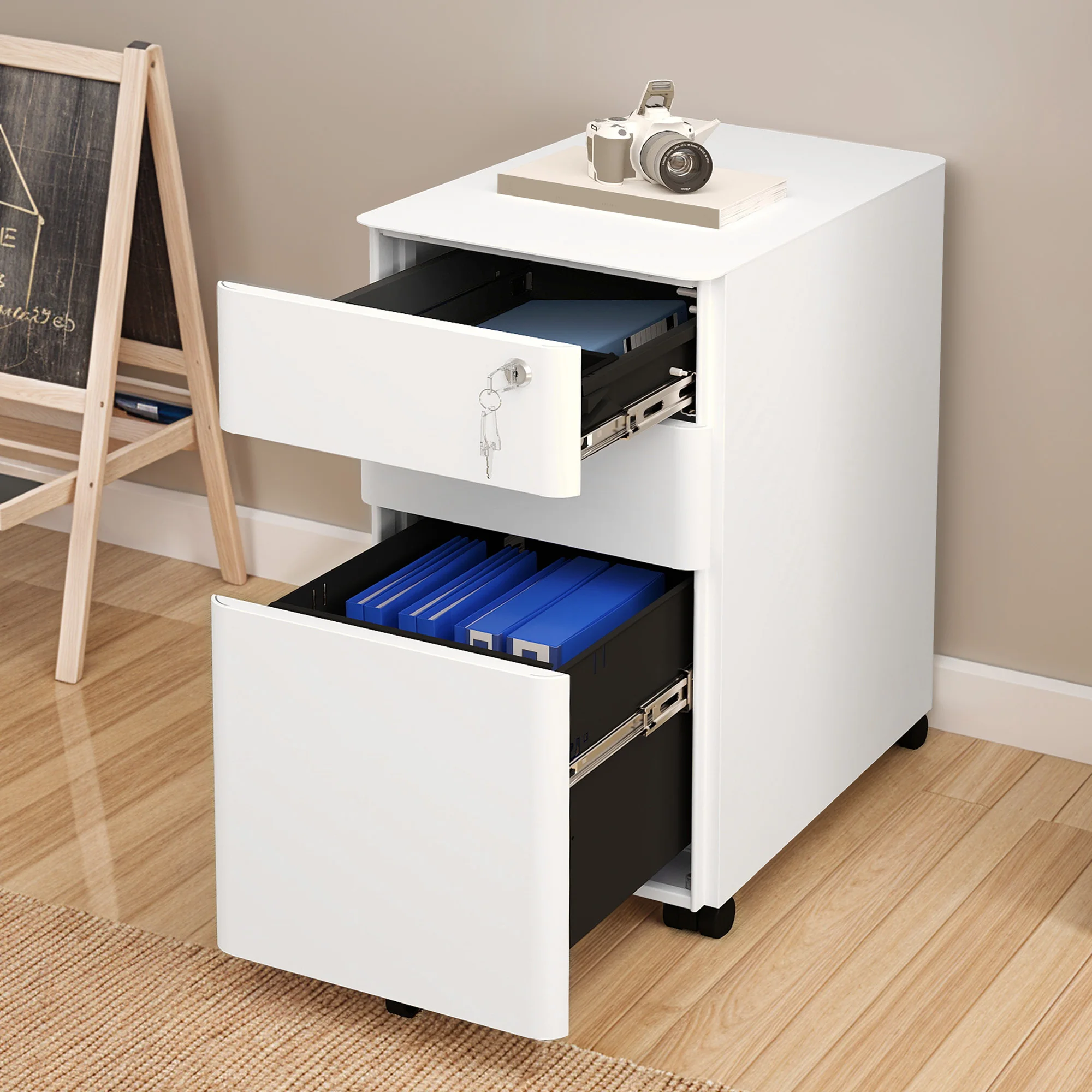 YITAHOME Schedario in metallo con 3 cassetti con serratura, 30 x 46 x 59 cm