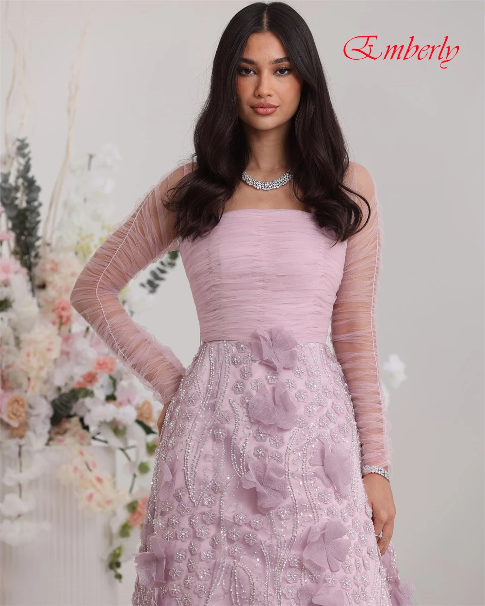 

Customized Graceful Square Collar Evening Dress and Exquisite Organza Cocktail Dresses and Delicate Long Sleeves Prom Dress